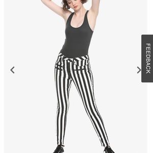 Hot Topic Denim Black & White Stripe Hi-Rise Super Skinny Jeans
